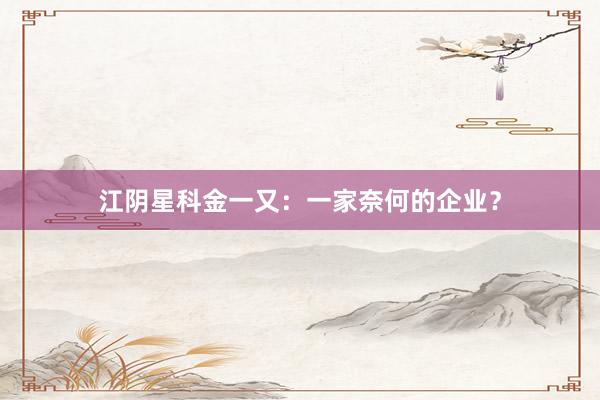 江阴星科金一又：一家奈何的企业？